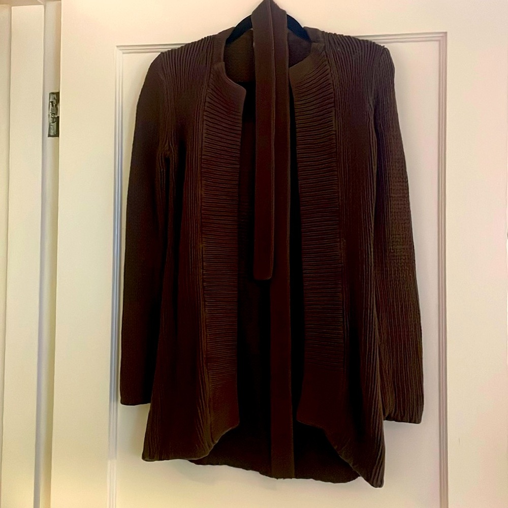 J. Crew Brown Ribbed Open Cardigan with Neck Tie